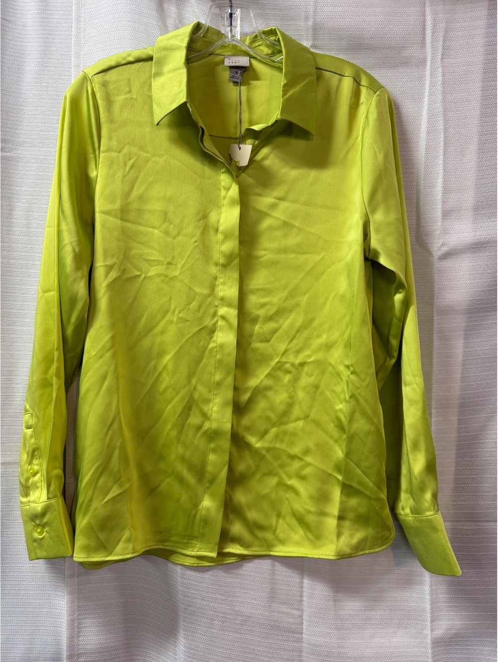 a new day Women's Lime Green Recycled Polyester Button-Up Shirt Size Small